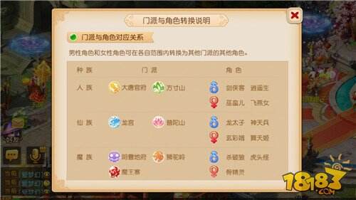 梦幻西游手游跨种族转门派与角色功能