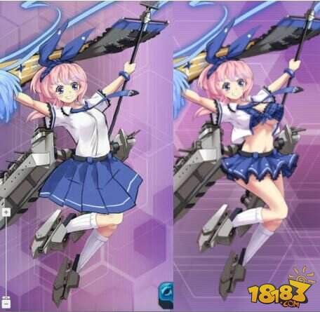 《战舰少女r》修改前后的立绘,左为修改后